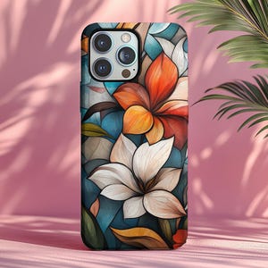 Hydrangea Stained Glass Style Phone Case Wildflower Floral Artful Aesthetic Vintage Gift Iphone 13 14 15 16 Tough Phone Cases, Samsung