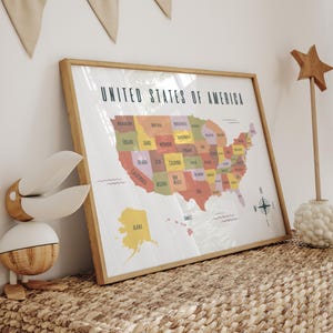 USA Map Poster: Educational Classroom Wall Art for Kids (Digital Download)