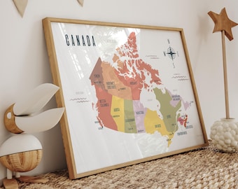 Mappa del Canada stampabile da parete – Poster educativo – Download digitale