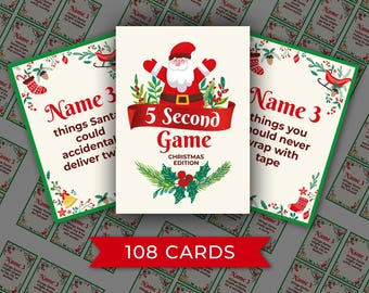 Gioco di Natale da 5 secondi — Divertente gioco per le feste in famiglia / 108 carte / Download immediato