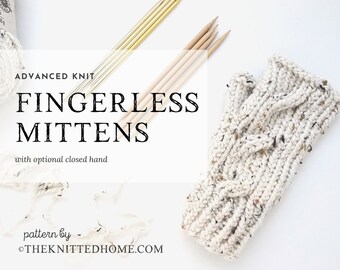 Instant Download - PATTERN for Chunky Knit Fingerless Mittens: illustrated tutorial seamless intermediate knit in the round PDF