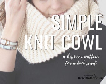 Instant Download - PATTERN for Chunky Knit Cowl Scarf: illustrated tutorial design your own seamless beginner knit garter seed stitch PDF