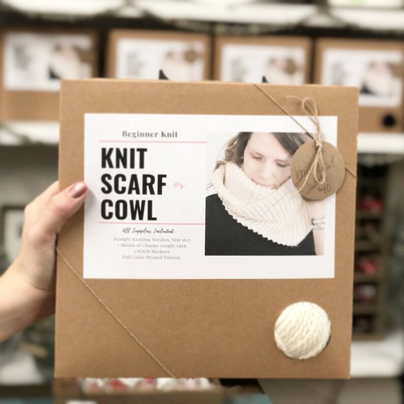 DIY Make Your Own Knit Double Wrap Cowl Scarf Chunky Knit Beginner Kit Crafty Do It Yourself Holiday Gift under 50 image 1