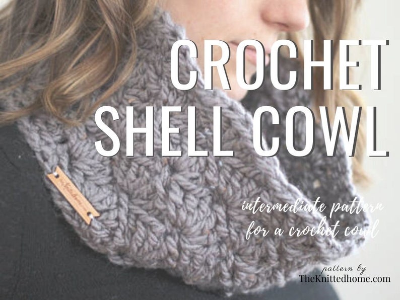Instant Download PATTERN for Chunky Crochet Seamless Shell Cowl Scarf: illustrated tutorial intermediate crochet in the round PDF image 1