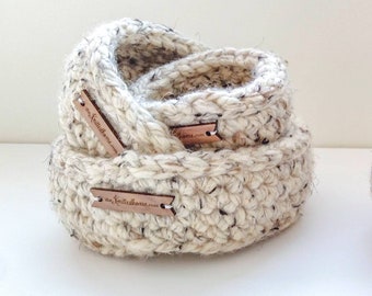 Nesting Basket Catch-All Bowls | Chunky Crochet Texture Knit Autumn Fall Winter Cozy Rustic Urban Farmhouse French Country Modern Home Decor