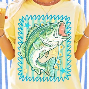 Bass Fish PNG Summer Fishing Shirt Design Preppy Bass Fishing Sublimation Striped Bass Lake Fish PNG Fishing Dad PNG Brushstroke Design