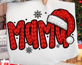 Gezellige rode gebreide mama png, faux klinkhaakgaren kerstontwerp, trendy shirtsublimatie, feestelijke moederafbeelding, digitaal bestand vakantieshirt