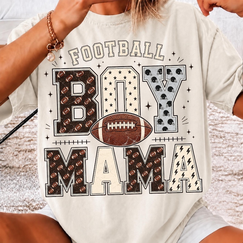 Image of Football Boy Mama PNG, Football Mom Sublimation Design, Game Day Sports Mom Shirt Graphic, Digital Download