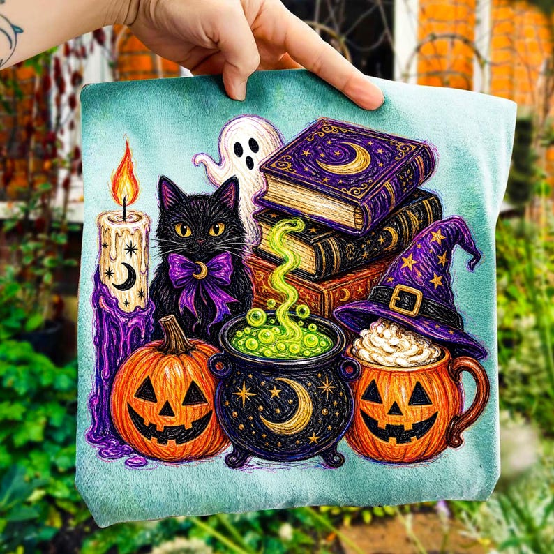 Example of the Halloween Witch PNG design applied to a white t-shirt.