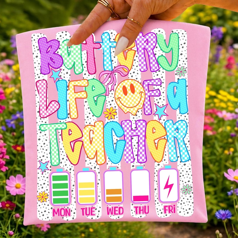 Funny Teacher Battery Life PNG Sublimation Design with Rainbow Colors