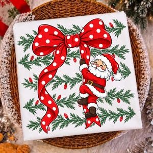 Jultomte-rosett PNG, kokett jultomte-sublimering, rött prickigt band-semesterdesign, digital nedladdning av god jul bild 5