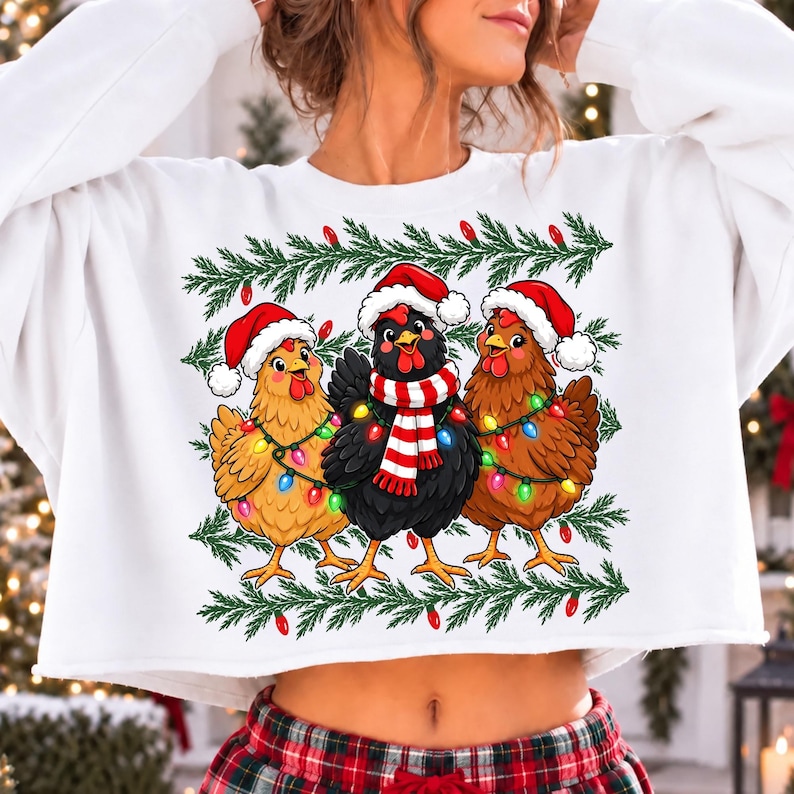 Coquette Christmas Chicken Bow Sublimation Design
