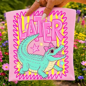 Retro Summer Gator PNG Preppy Crocodile Sublimation Design Later Gator DTF Graphic After While Striped Alligator Clipart image 1