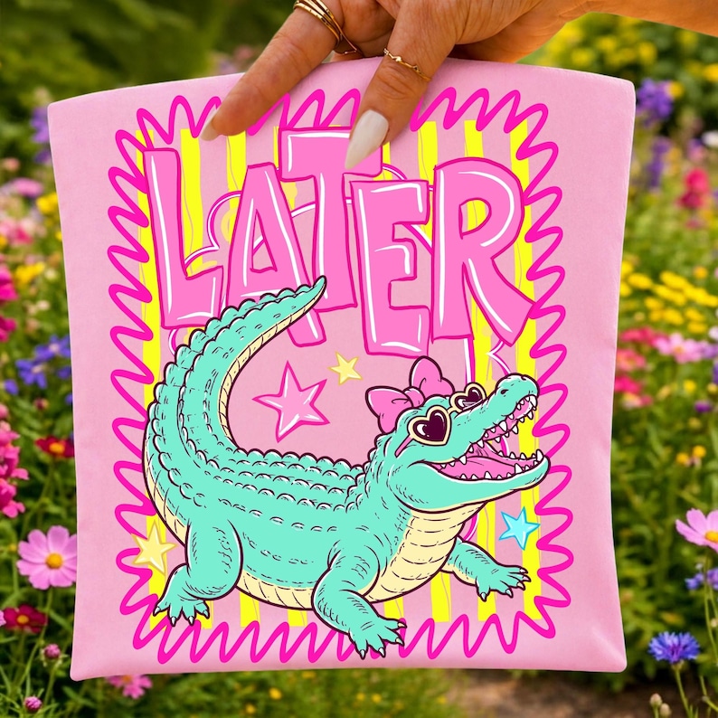 Retro Summer Gator PNG Preppy Crocodile Sublimation Design