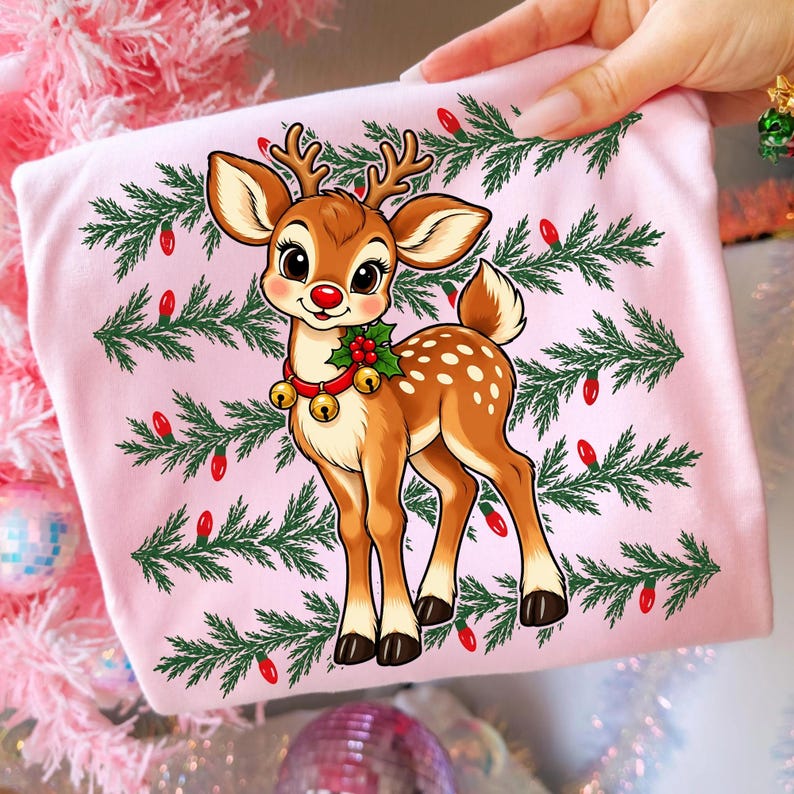 Cute Baby Reindeer Holiday Shirt Design on a T-Shirt