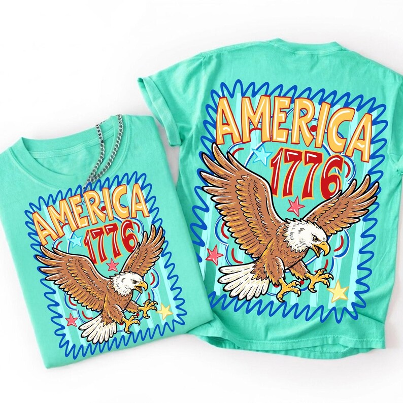 Image of Preppy Patriotic Eagle PNG 4th of July Sublimation America 1776 PNG Retro Striped Eagle Star Design for Shirts DTF Digital Download