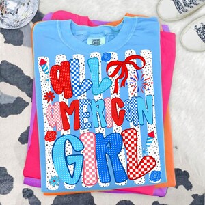 Retro 4 juli PNG, Preppy Patriotisk USA-design, All American Girl Sublimation, Röd Vit Blå Randig Blommig, Självständighetsdagen bild 7