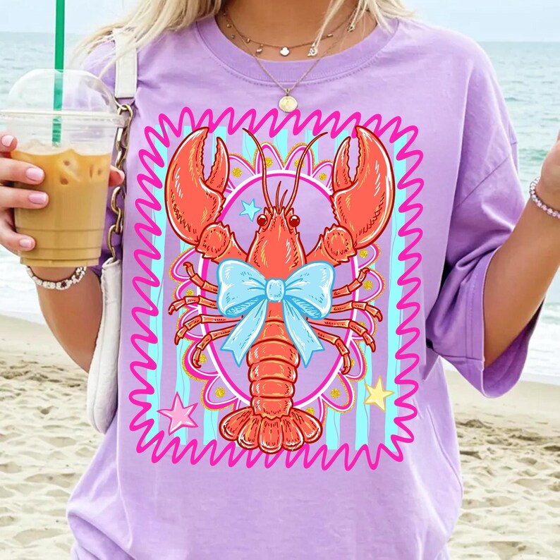 Crawfish Coquette Preppy Coastal Summer PNG, Striped Shirt Design Digital Download, Trendy Beachy Shirt PNG, Coastal Crawfish Season PNG image 7
