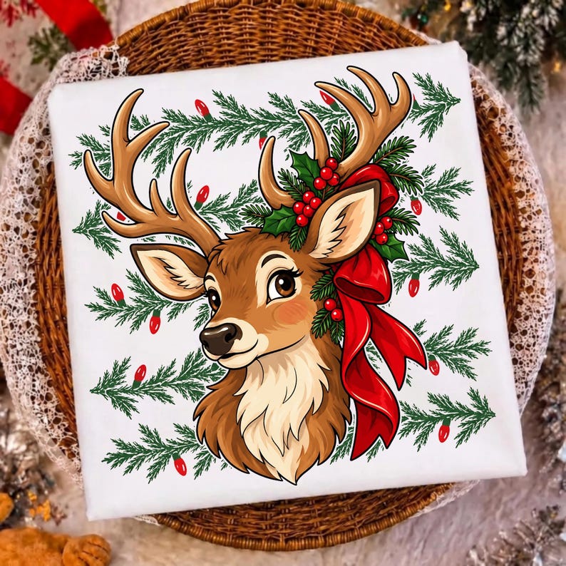 Rustic woodland reindeer digital design applied on ceramic Christmas mug
