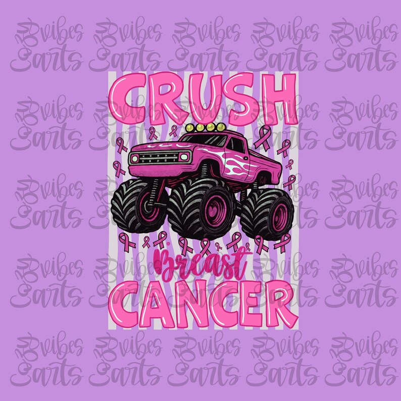 Breast Cancer Awareness Shirt Graphic with Pink Ribbon and Monster Truck