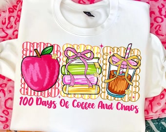 100 Days of School PNG, Pencil Coquette Bow Sublimation, Teacher 100 Days Smarter Design, Girls School Shirt Digital Download