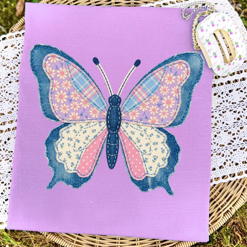 Butterfly PNG Spring Faux Patchwork Bundle, Easter Patchwork PNG, Girl Spring Sublimation Design, Floral Letters Digital Download image 4