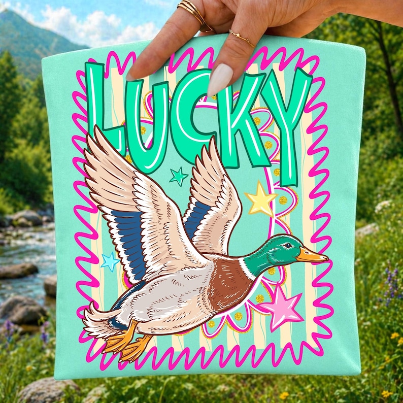 Lucky Duck Striped PNG Sublimation Design on a T-Shirt