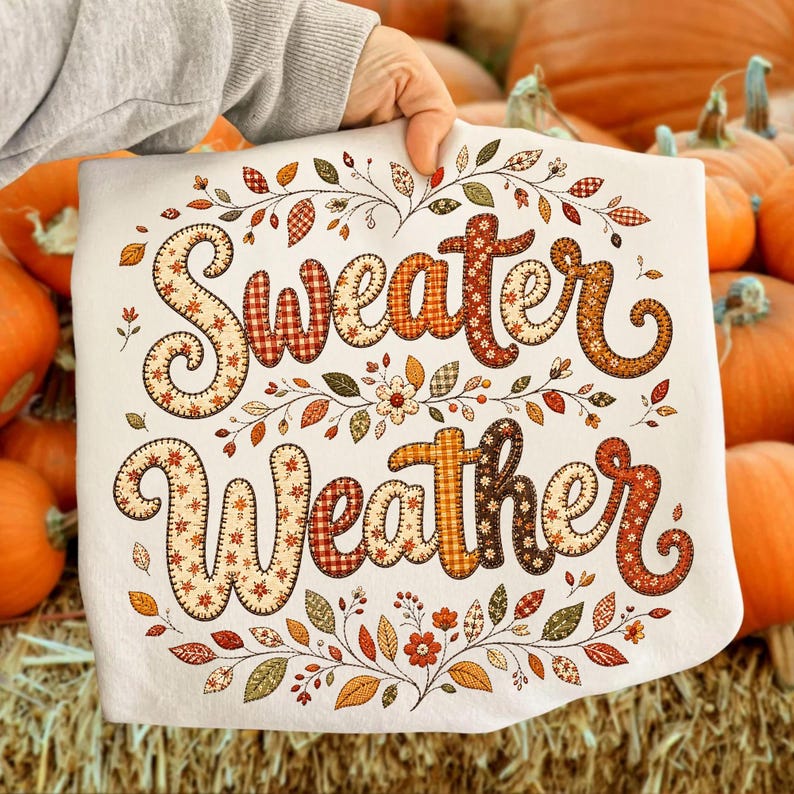 Retro Fall Floral Sweater Weather PNG Design