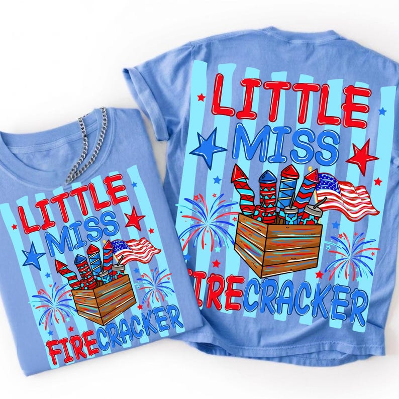 Little Miss Firecracker PNG design with coquette bow and patriotic colors