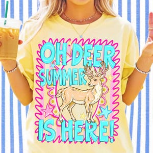 Oh Deer Summer PNG Sublimacja, Retro Deer Tropical PNG, Koszulka z grafiką DTF w stylu preppy summer beach vibe, Clipart wakacyjny png zdjęcie 3
