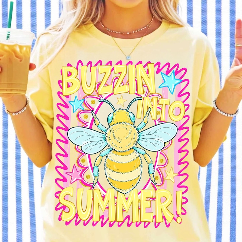 Buzzin Into Summer PNG Sublimation Graphic on Tote Bag and Mug
