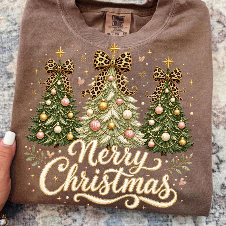 Image of Merry Christmas PNG, Leopard Bow Christmas Tree Sublimation, Coquette Holiday Tree Shirt Design, Digital Download