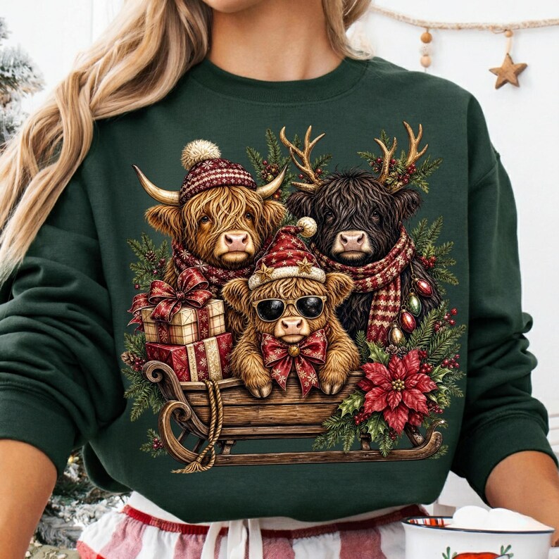 Highland Cow Christmas PNG on a Mug Mockup