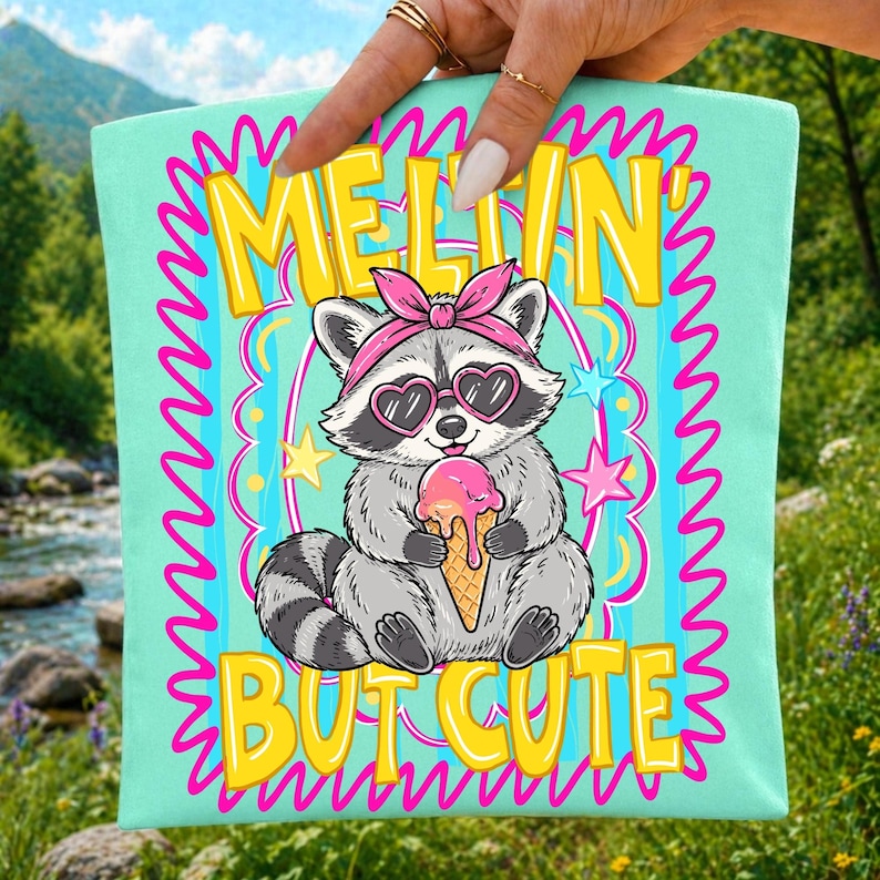 Summer Animal Shirt Design featuring Cute Raccoon Ice Cream mockup