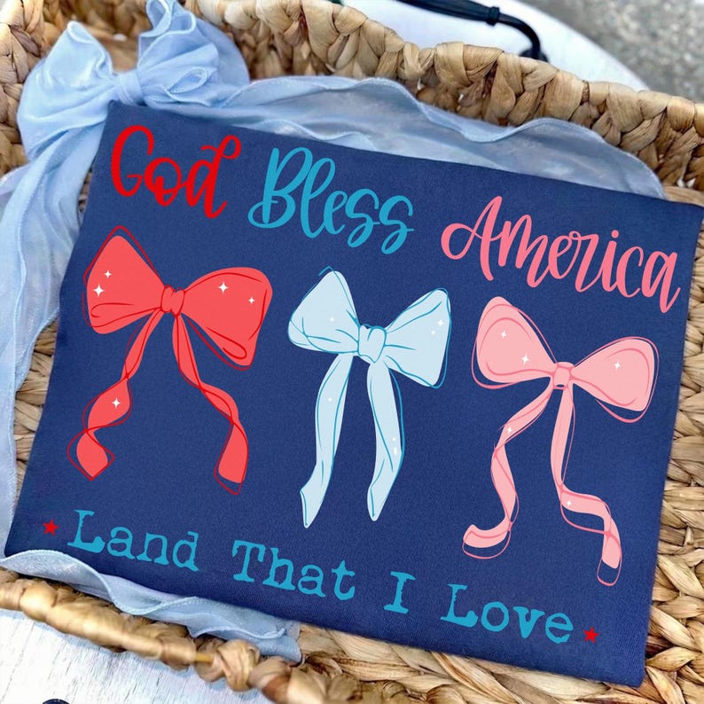 Mockup of God Bless America retro patriotic bow design on a t-shirt