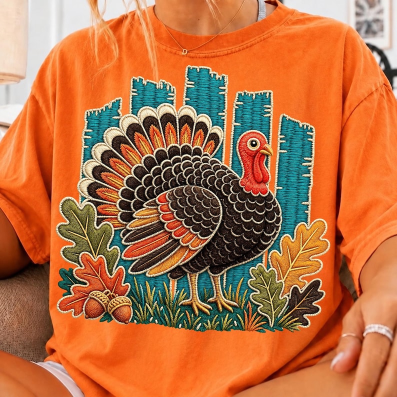 Custom Thanksgiving T-shirt made with Vintage Turkey PNG