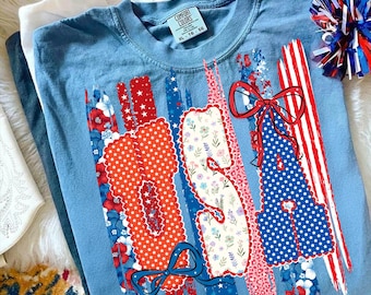 Gestreifte Blumen USA Coquette png, Ditsy Floral 4. Juli png, Patriotische amerikanische Flagge png, Retro Adreppy USA Sublimation Design DTF Transfer