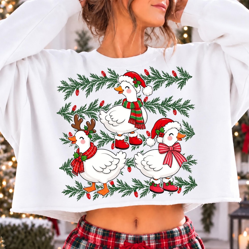 Image of Christmas Goose PNG, Preppy Holiday Goose Sublimation, Coquette Xmas Shirt Design, Digital Download
