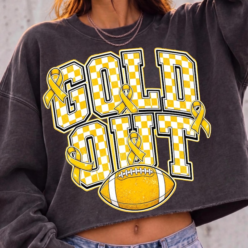 Football Gold Out PNG Childhood Cancer Awareness Sublimation Design