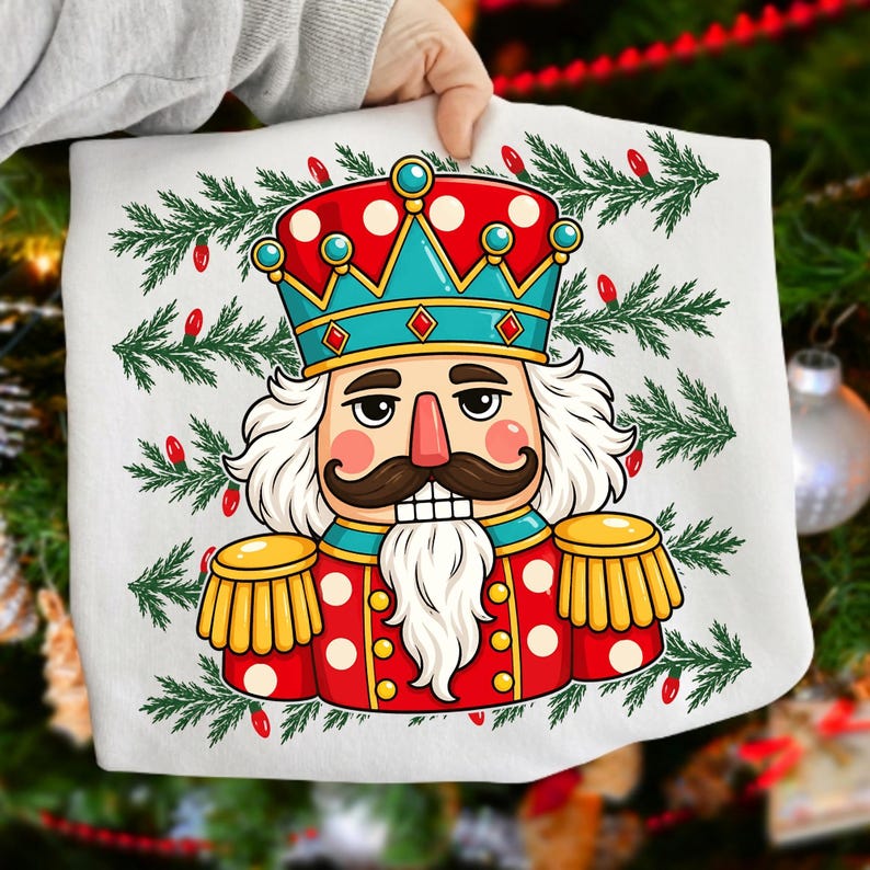 Image of Preppy Nutcracker Christmas PNG, Polka Dot Holiday Sublimation, Retro Xmas Shirt Design, Digital Download