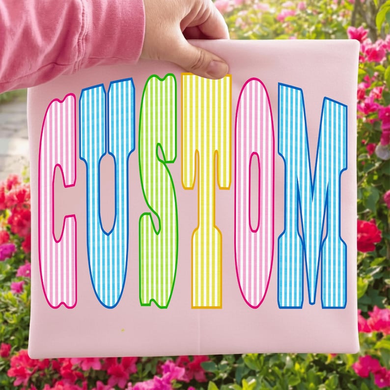 A close-up showing the high-quality, pastel striped texture of the seersucker design for sublimation