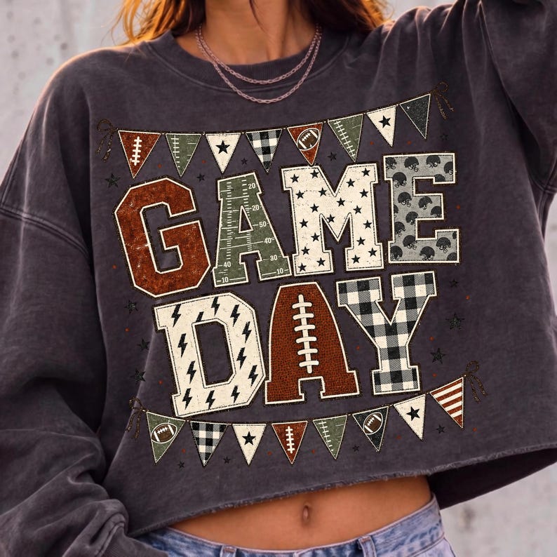 Preppy game day shirt design on a model