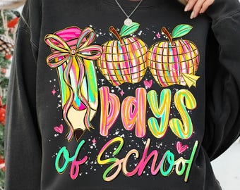 100 Days of School PNG, Pencil Coquette Bow Sublimation, Teacher 100 Days Smarter Design, Girls School Shirt Digital Download