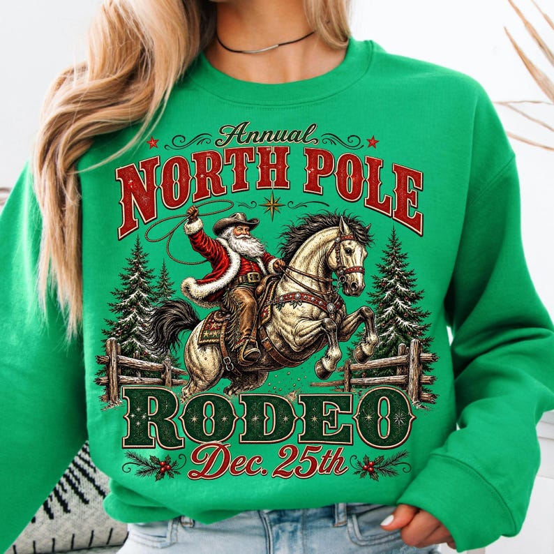 Western Santa Christmas design applied to a coffee mug with a rustic background.