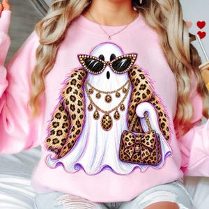 Boujee Halloween Ghost PNG, Leopard Print Glam Ghost, Spooky Luxury Rhinestone DTF Digital Download image 6