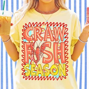 Preppy Crawfish Season PNG, Brushstroke Louisiana Sublimation Design, Stripes Crawfish Boil PNG, Summer Southern Digital Download Shirt image 2