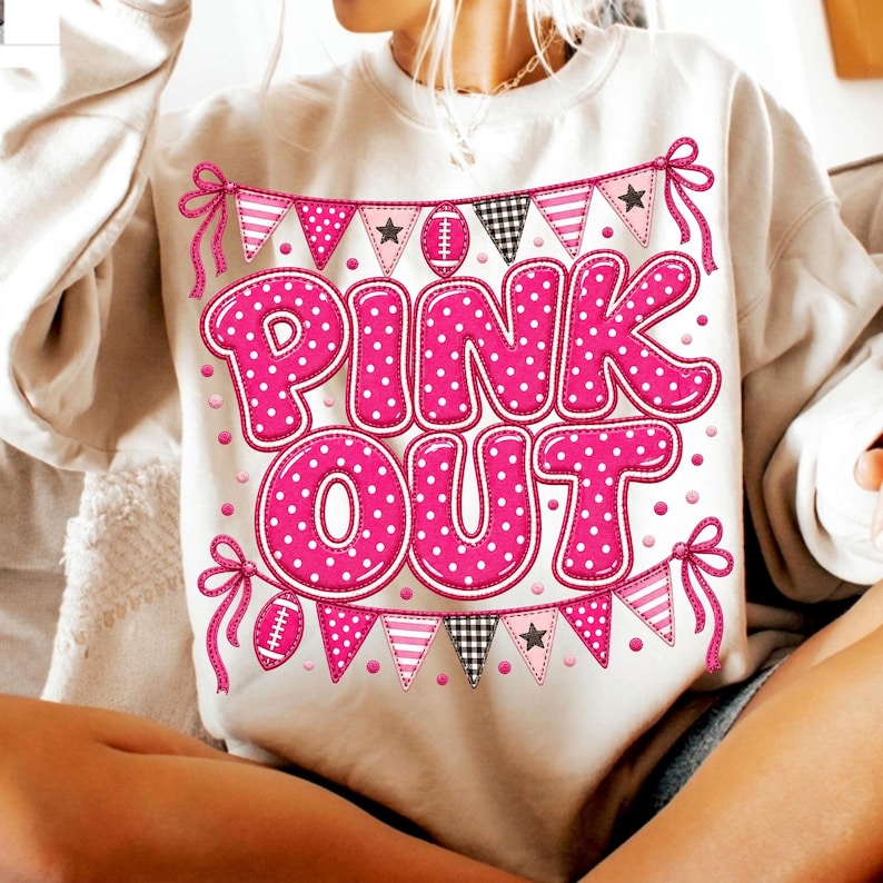 Image of Pink Out Football PNG, Breast Cancer Awareness Game Day Sublimation, Pink Football Mom Shirt Design, Digital Download