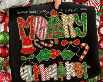 Glitter Lace Coquette Christmas Font PNG – Red Green Alphabet for Sublimation Crafts