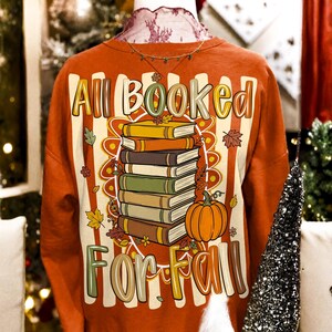 Striped All Booked For Fall PNG Cute Autumn Reading Sublimation Design Teacher Shirt Graphic Cozy Book Lover PNG Fall Book Stack Clipart