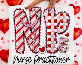 Nurse Practitioner Valentine Sublimation PNG with Pink Leopard Heart Stethoscope and Faux Yarn Texture for Healthcare Professionals